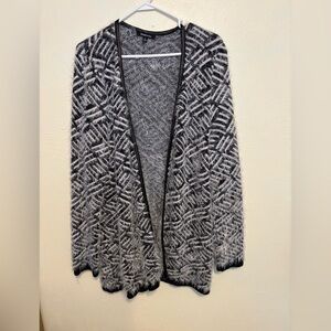 Relativity XL Black White Fuzzy Open Front Cardigan Textured Sweater Jacket